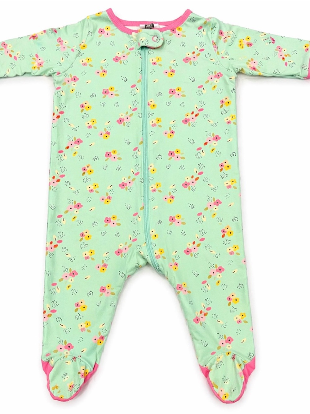 Gerber‎ Mint Footed One-Piece Pajamas with Pink Trim